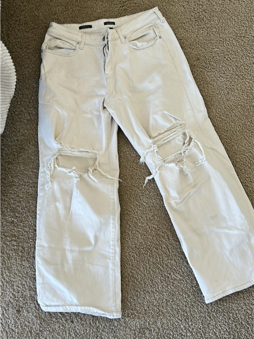 American Eagle Outfitters Light Beige Distressed Boyfriend Jeans